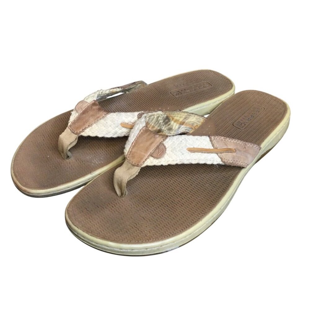 Sperry Womens Leather Thong Sandals Brown Size 9.5 Summer Beach Flip Flops
